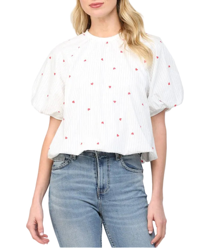 Heart Pinstripe Bubble Hem Top