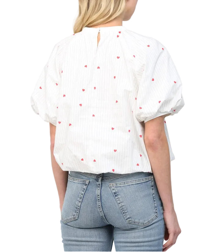 Heart Pinstripe Bubble Hem Top