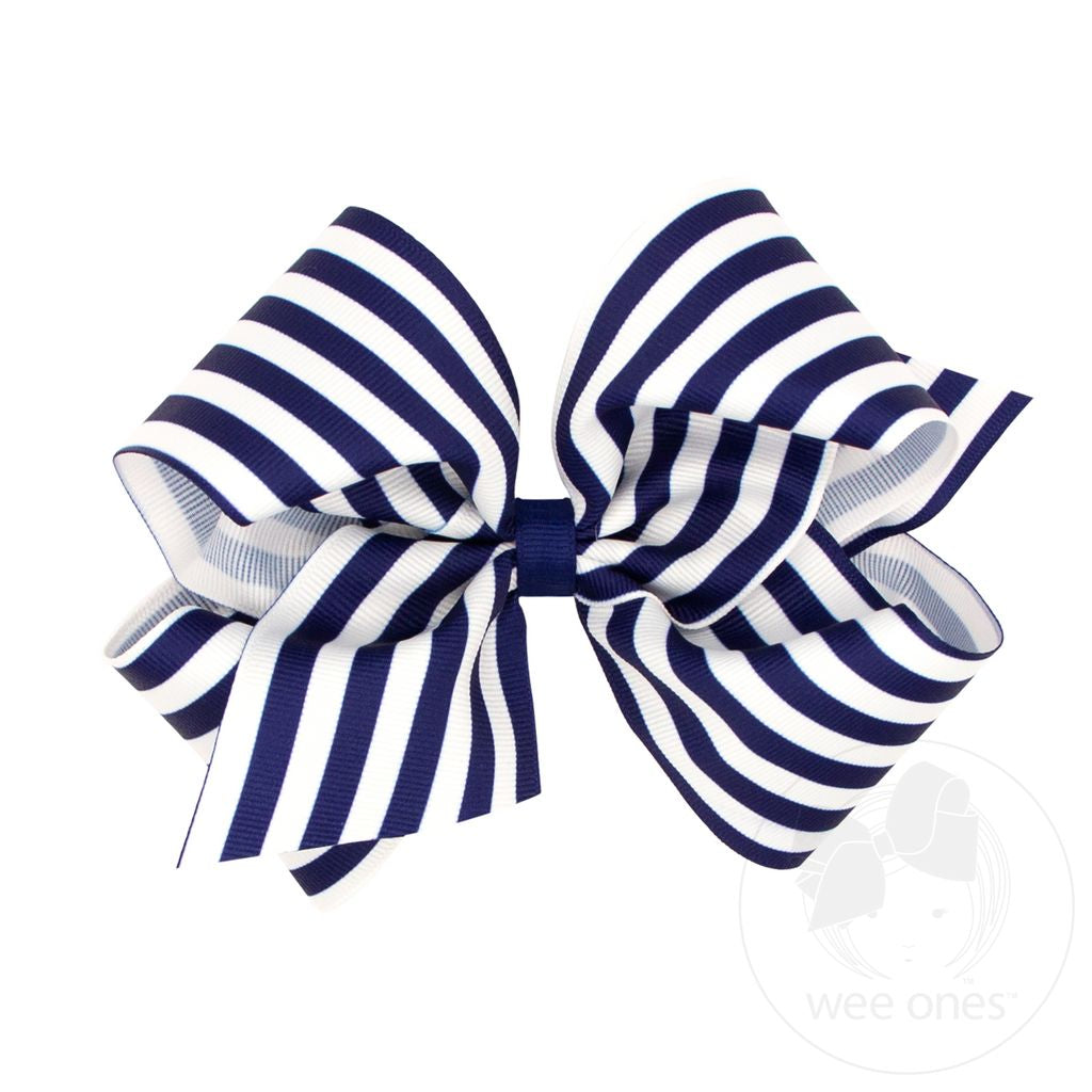 Stripe Print Grosgrain Hair Bow by Wee Ones - Pickering Boxwood