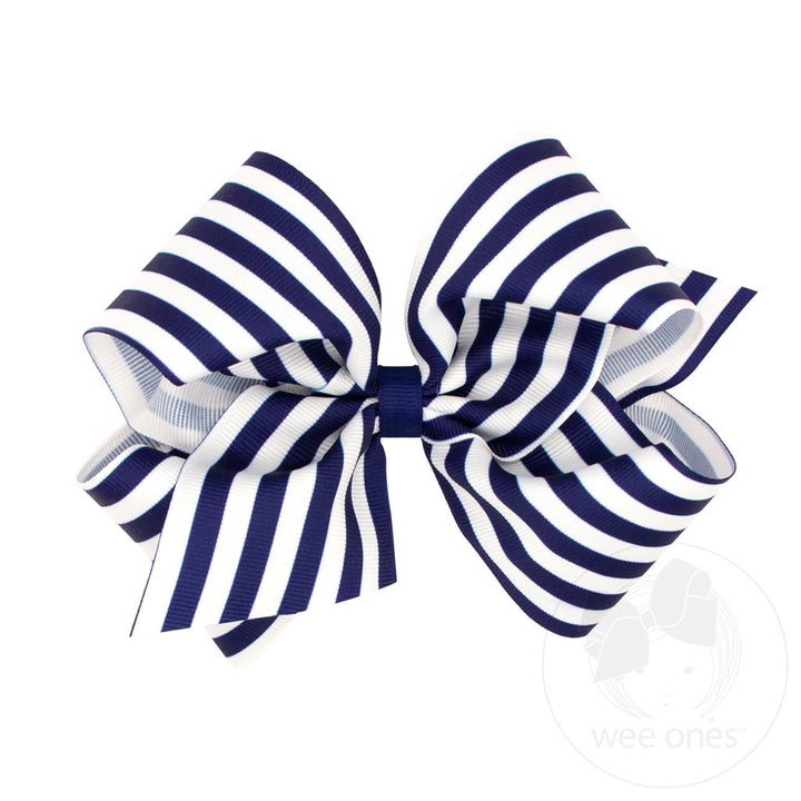 Stripe Print Grosgrain Hair Bow by Wee Ones - Pickering Boxwood
