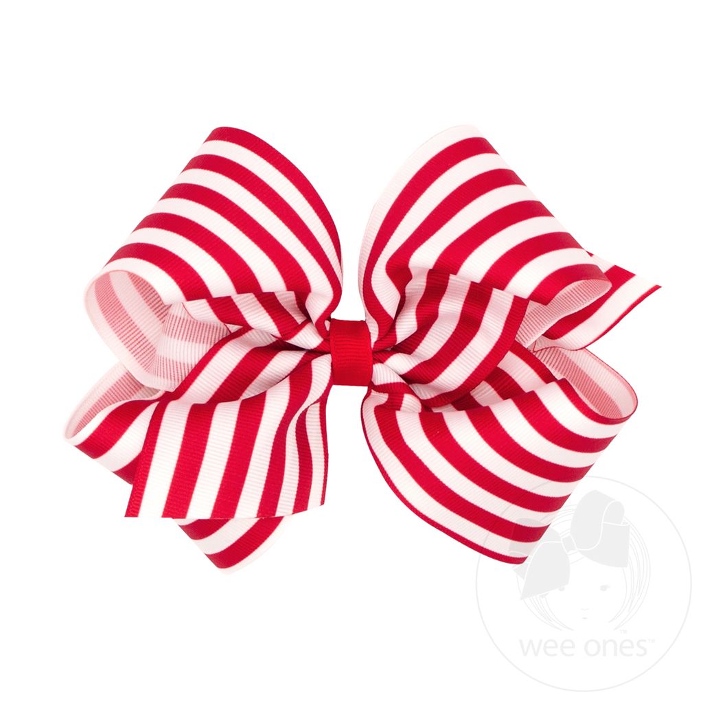 Stripe Print Grosgrain Hair Bow by Wee Ones - Pickering Boxwood