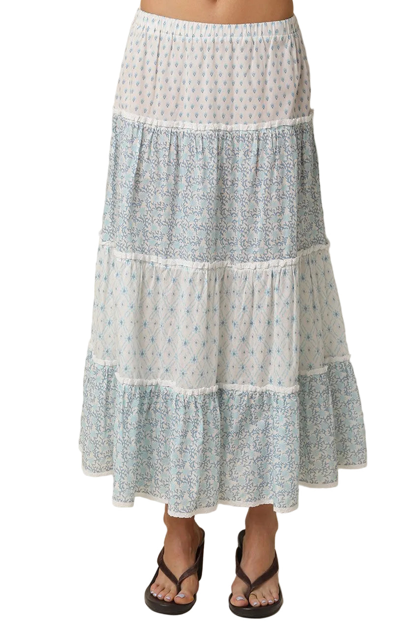 Elle Printed Tiered Maxi Skirt - Pickering Boxwood