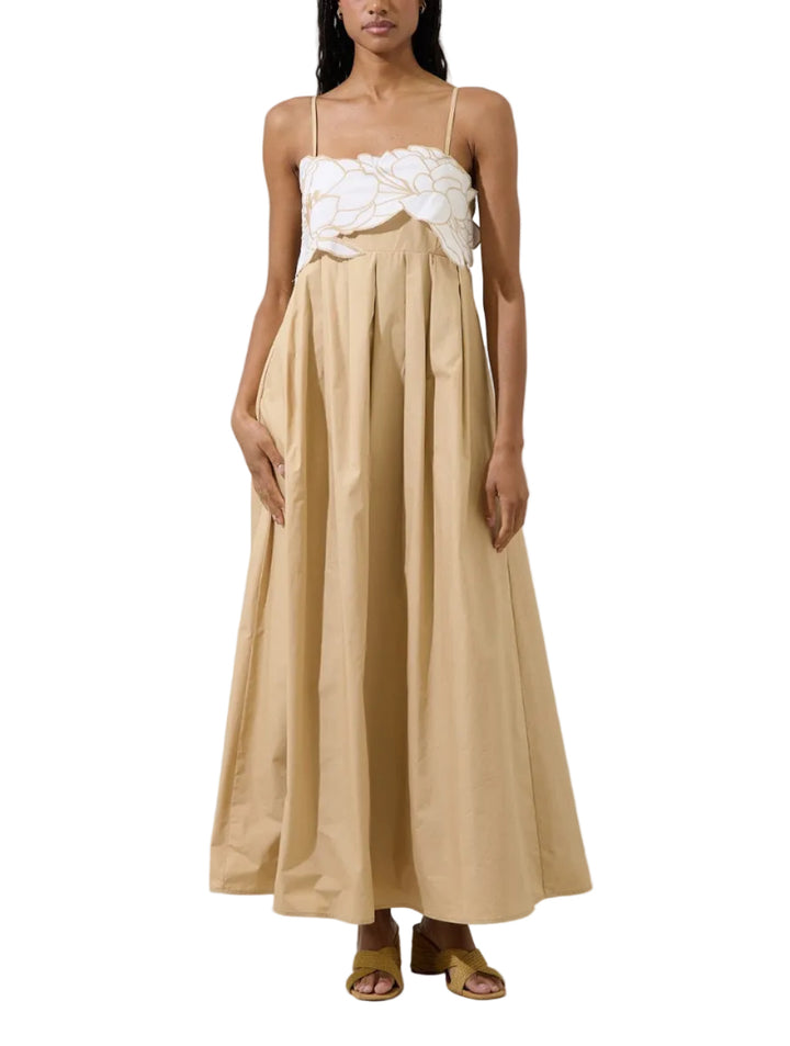 Kalani Floral Embroidery Pleated Maxi Dress