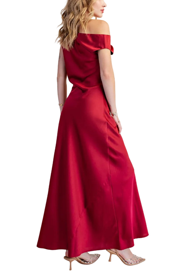 One Shoulder Satin Maxi Dress