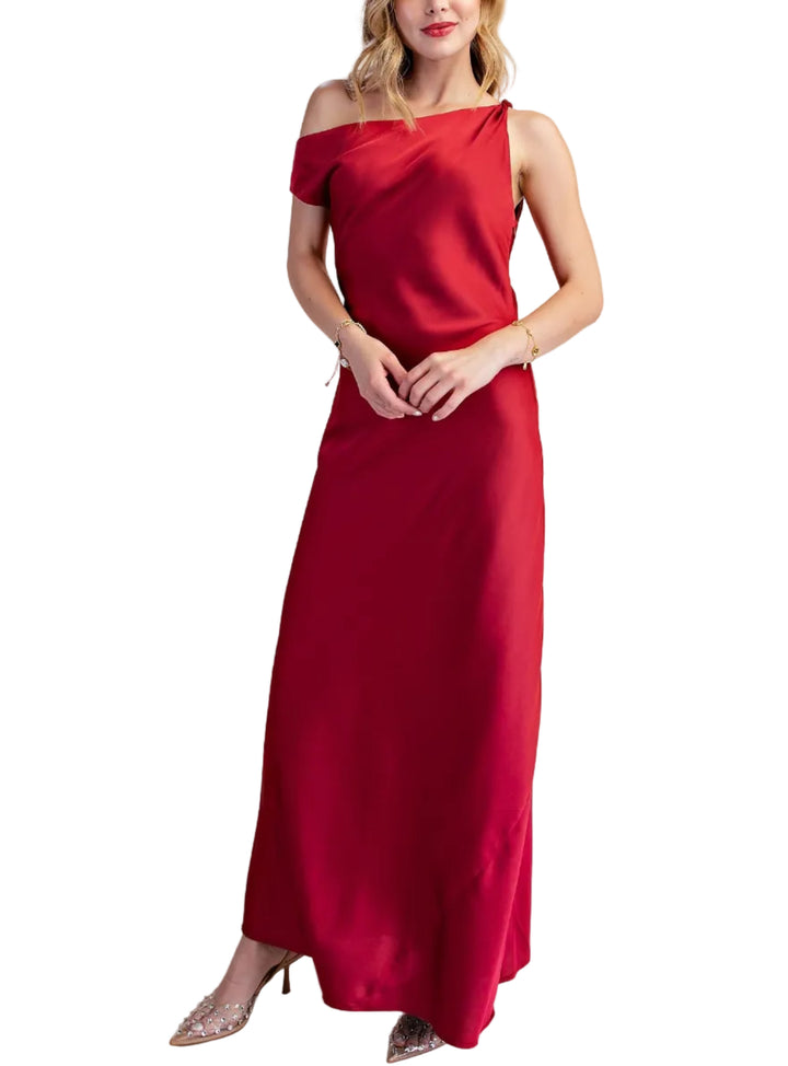 One Shoulder Satin Maxi Dress