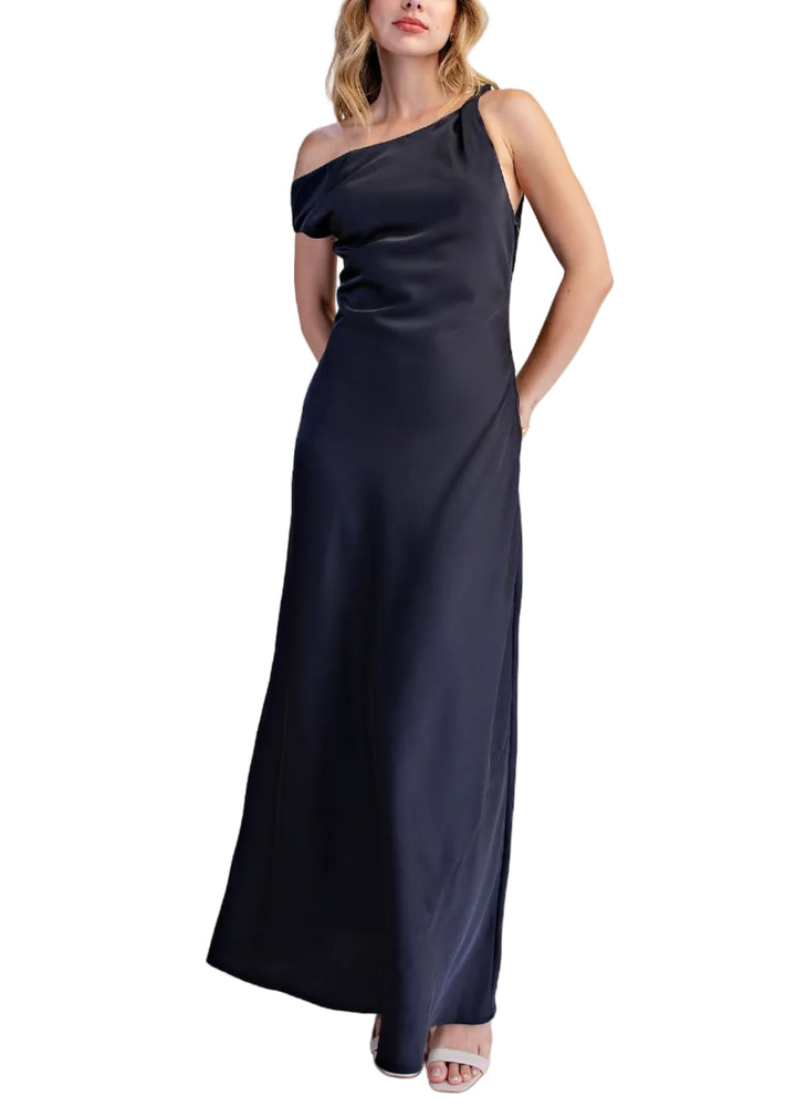 One Shoulder Satin Maxi Dress