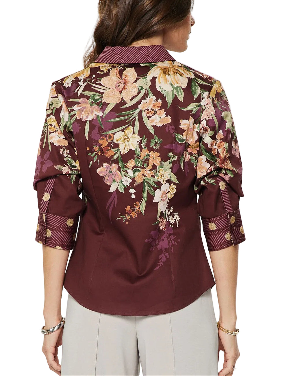 Elevate your everyday wardrobe with the Hana Floral Print Long Sleeve Top in Burgundy. This versatile piece features a delicate floral print that adds visual interest while the rich burgundy base keeps it sophisticated and easy to style. The long sleeves provide coverage and warmth, making it perfect for layering or wearing on its own. Whether you're dressing up for work or keeping it casual on the weekend, this top transitions seamlessly between seasons and occasions. 