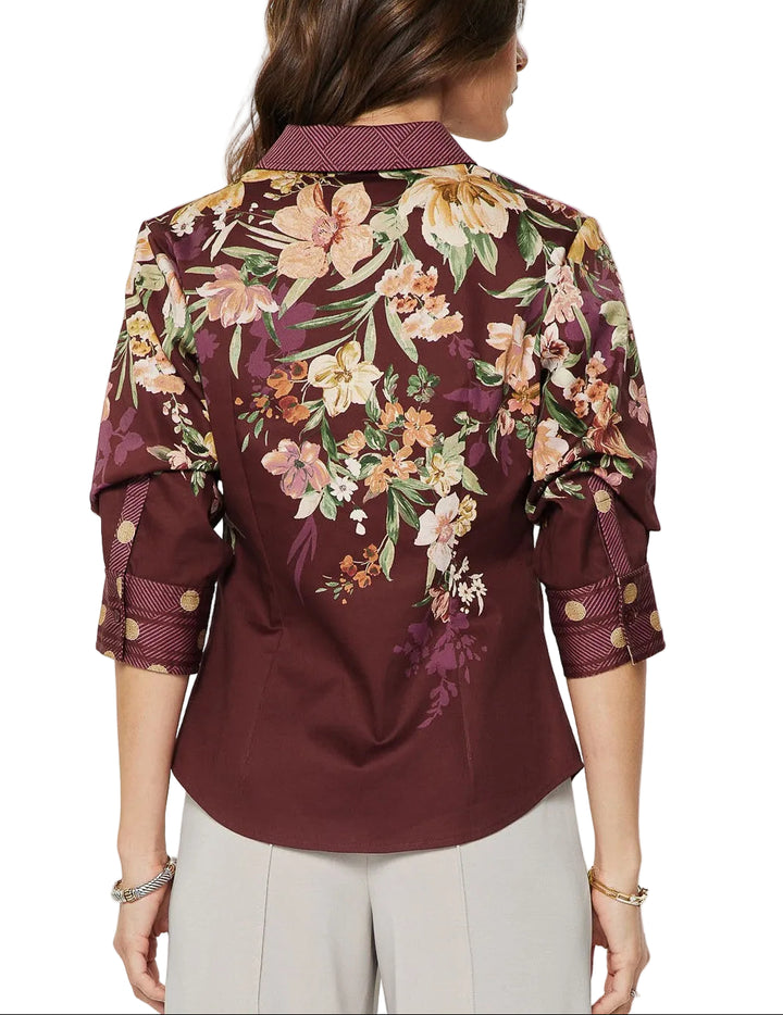 Elevate your everyday wardrobe with the Hana Floral Print Long Sleeve Top in Burgundy. This versatile piece features a delicate floral print that adds visual interest while the rich burgundy base keeps it sophisticated and easy to style. The long sleeves provide coverage and warmth, making it perfect for layering or wearing on its own. Whether you&
