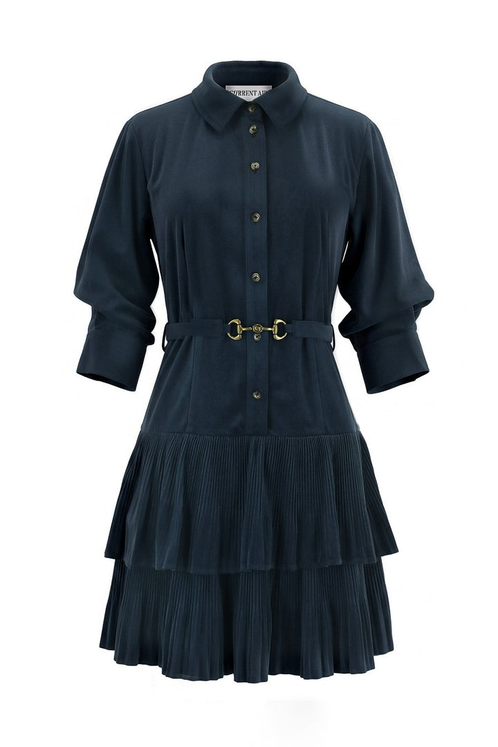 Shally Corduroy Pleated Shirt Dress