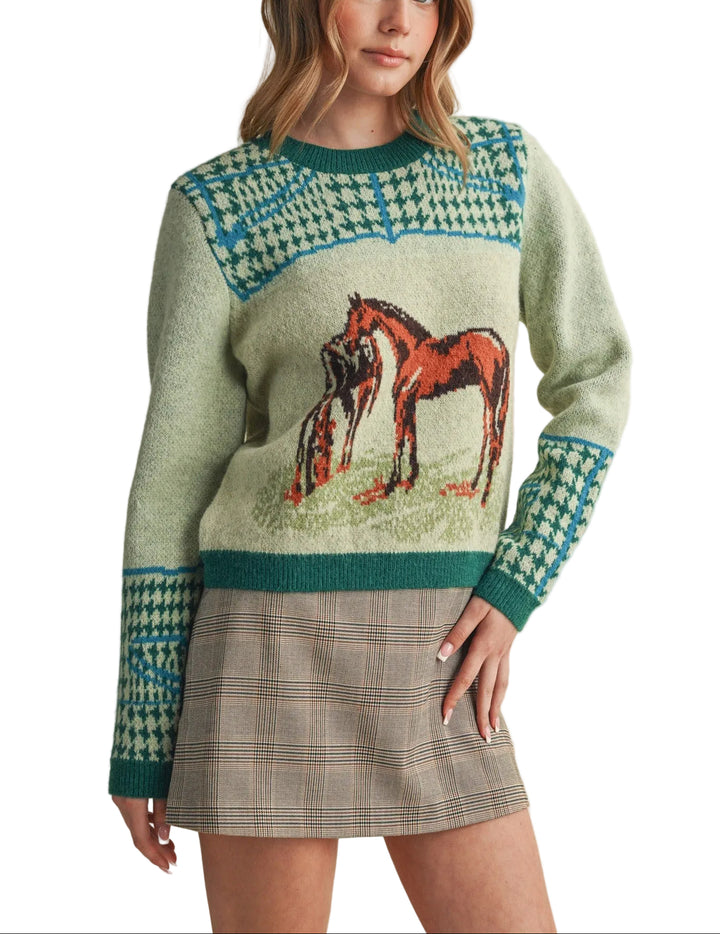 Classic equestrian-style sweater designed for horse owners and riders. The Tahlia Horse Mostif Sweater combines comfort with practical styling for stable work, casual riding, or everyday wear. Soft, durable fabric provides warmth and mobility for active use around horses and outdoor settings. Perfect for those who appreciate quality basics with an equestrian edge.