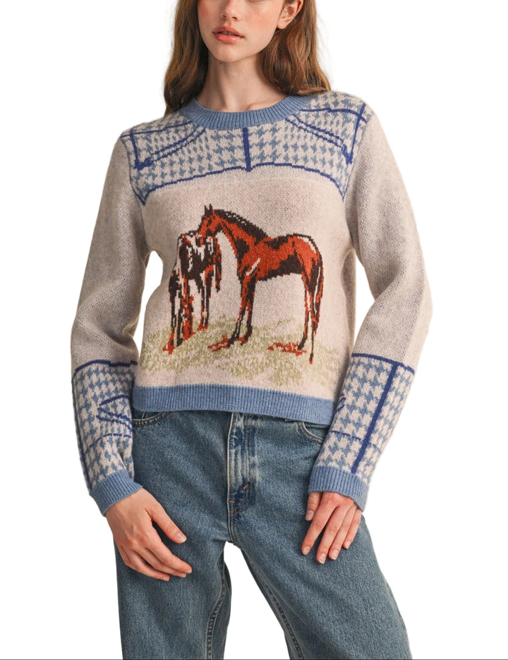 Classic equestrian-style sweater designed for horse owners and riders. The Tahlia Horse Mostif Sweater combines comfort with practical styling for stable work, casual riding, or everyday wear. Soft, durable fabric provides warmth and mobility for active use around horses and outdoor settings. Perfect for those who appreciate quality basics with an equestrian edge.