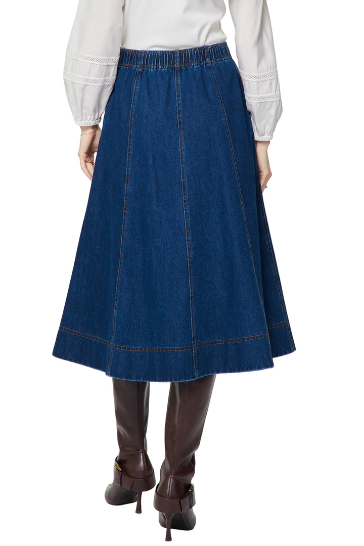 Floral Embroidered Denim Midi Skirt