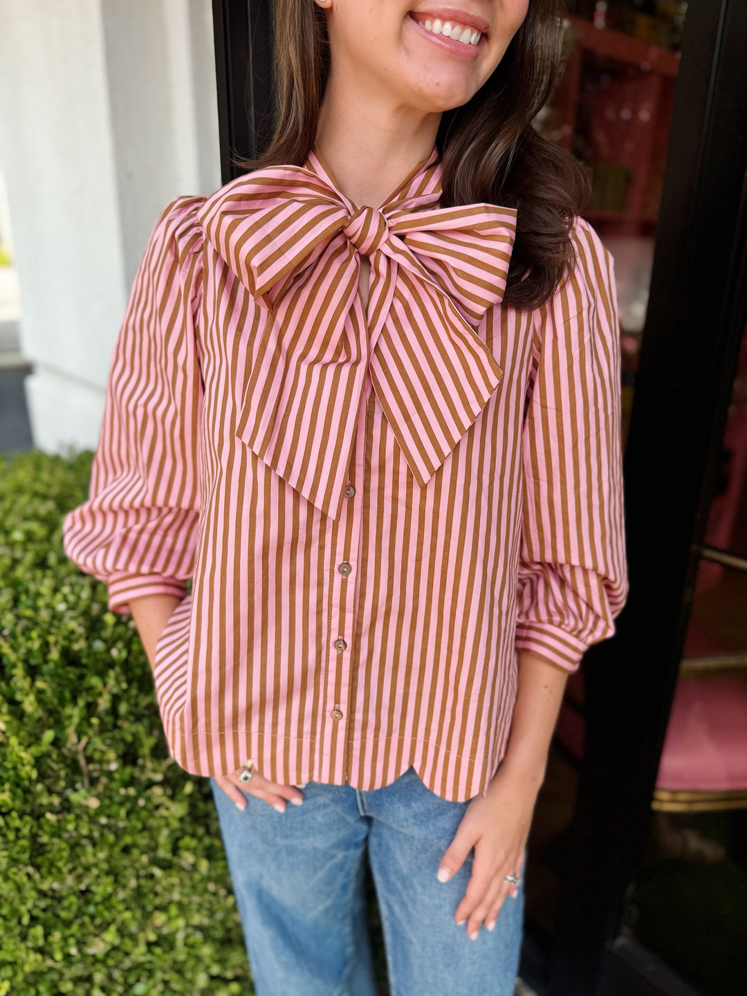 Astrid Stripe Self-Tie Neck Top