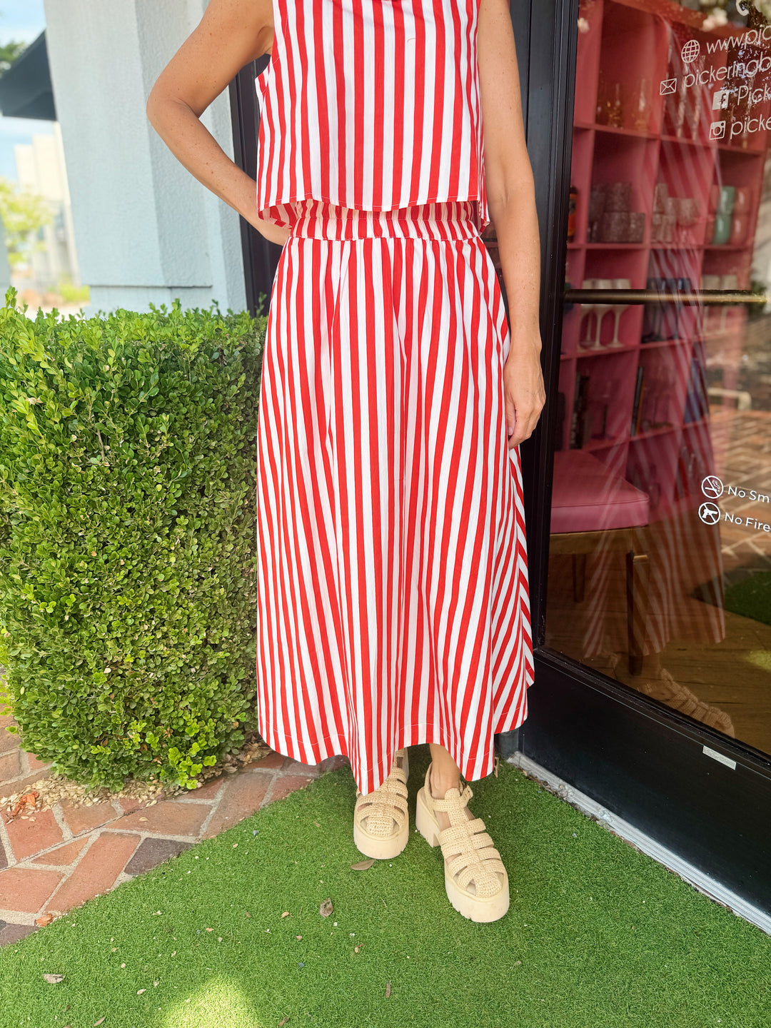 Pavilion Midi Skirt in Red Stripes