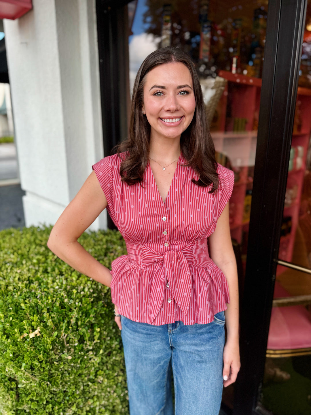 Zoe Stripe Print V-Neck Top