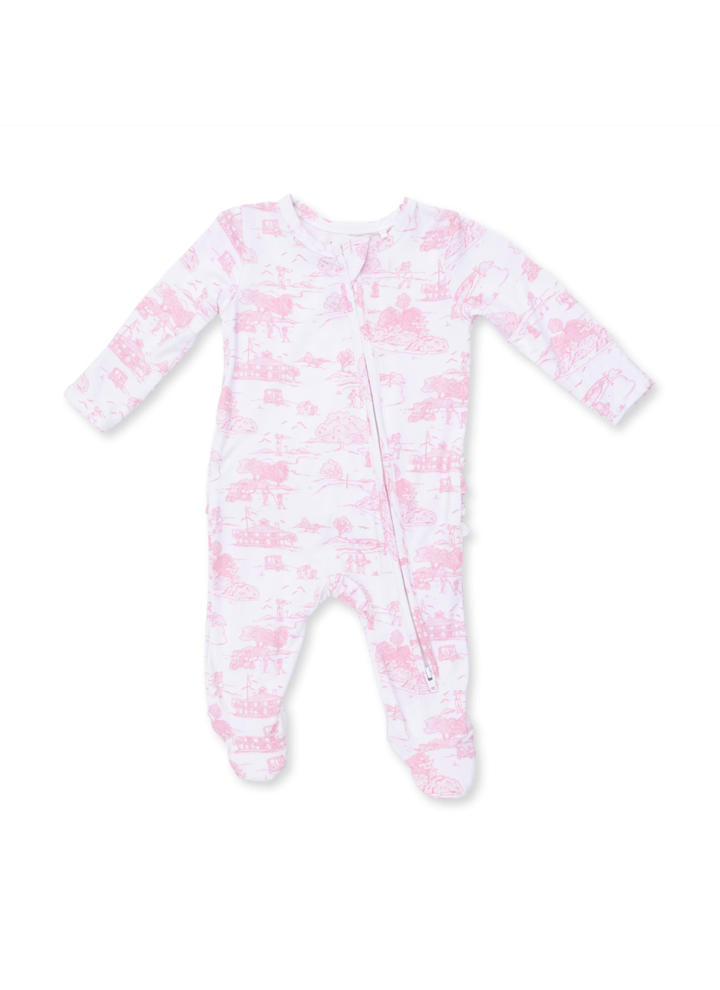 Pink Golf Toile 2 Way Ruffle Back Zipper Footie