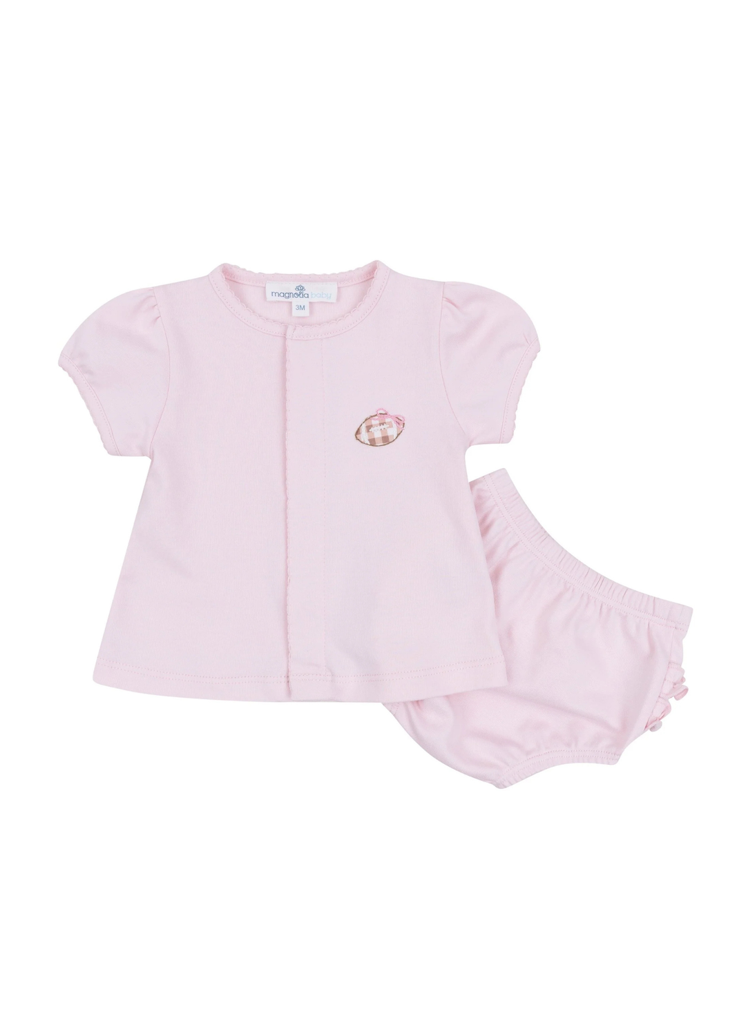 Tiny Tailgater Hand-Embroidered Ruffle Diaper Cover Set - Pink