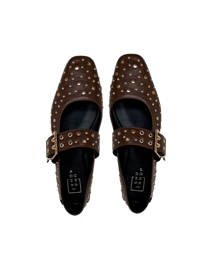 Avril Brown Studded Flats