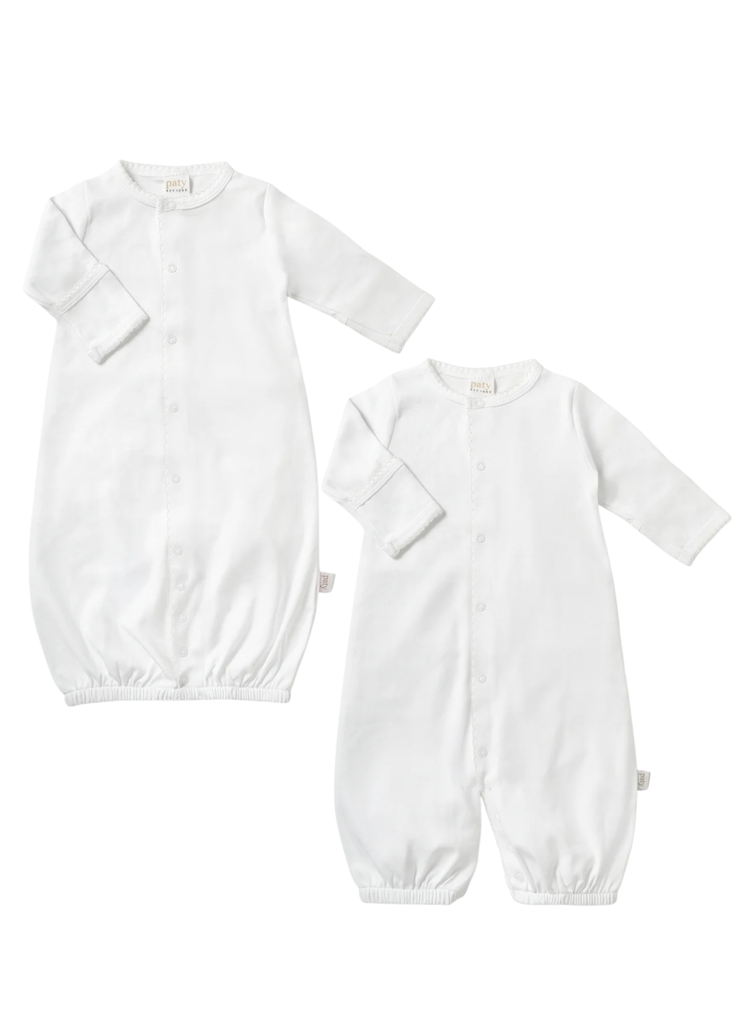 Designed with a gentle elasticized hem for easy diaper changes, this converter gown offers everyday comfort and effortless functionality. Built-in fold-over cuffs help protect delicate skin from scratches, making it a thoughtful take home outfit or cherished baby shower gift.&amp;nbsp;