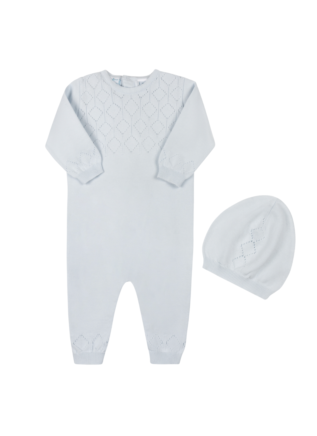 Lux Pointelle Knit Romper With Hat by Feltman Brothers