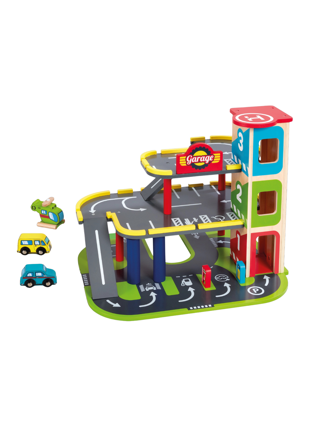 Wooden Busy Wheels Garage Playset
