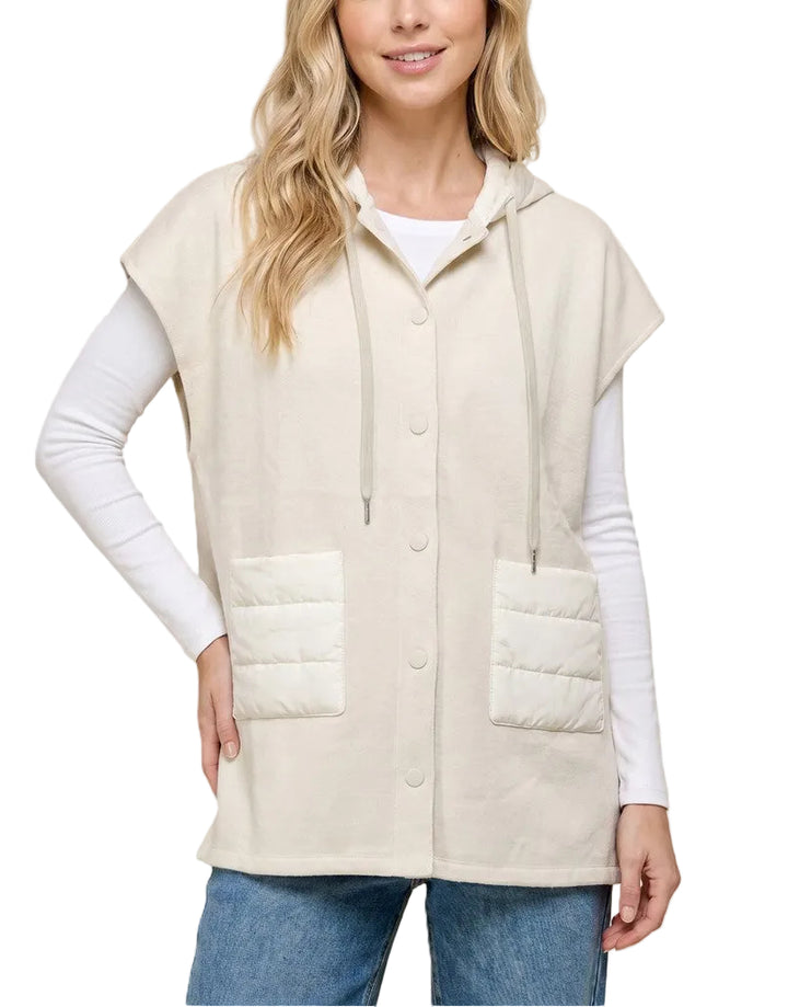 Hoodie Long Vest With Pockets