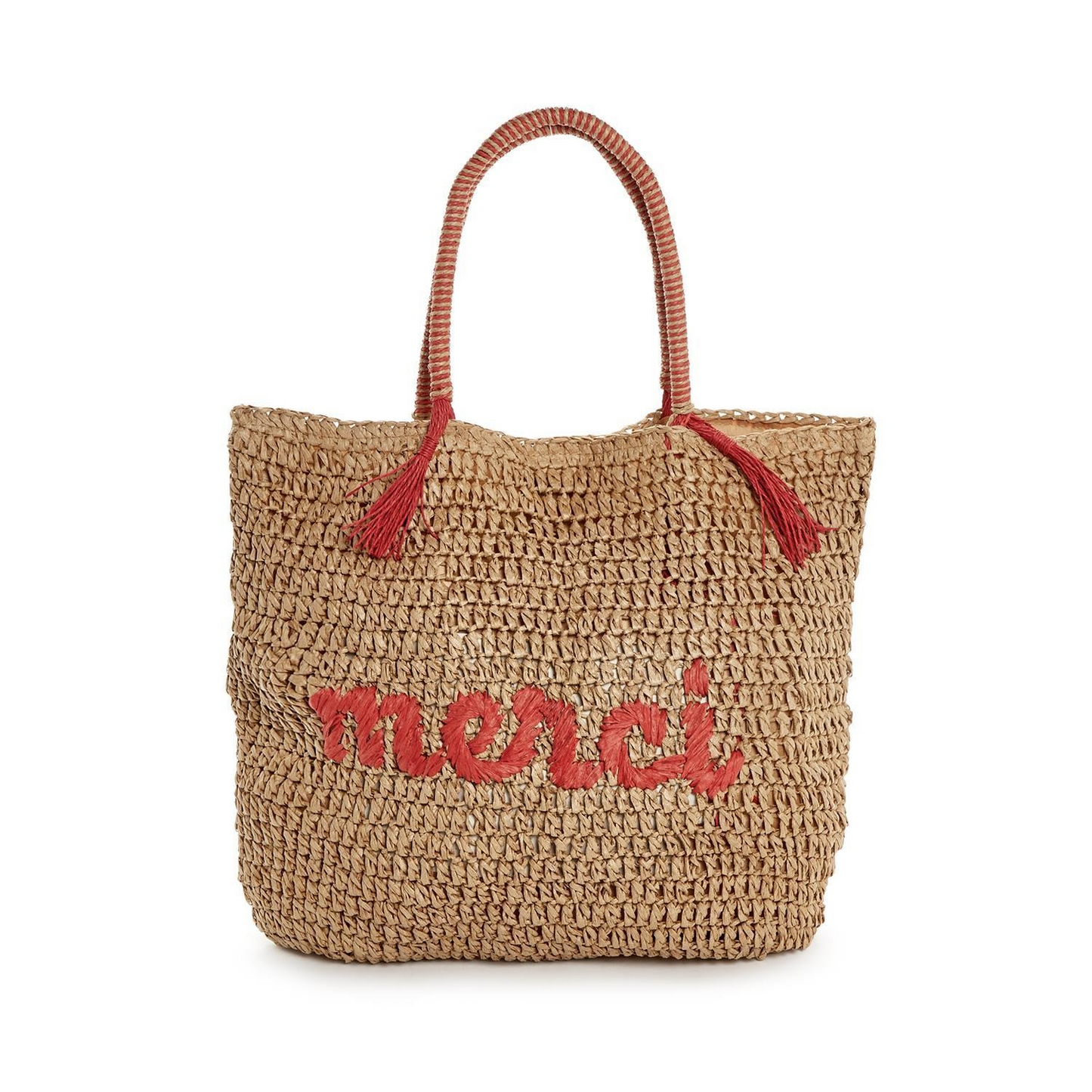 Hand Embroidered Raffia Tote