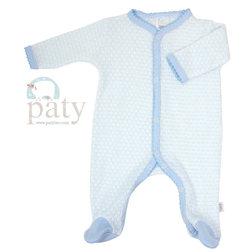 Solid, Pinstripe Long Sleeve Footie with Pima Trim by Paty - Pickering Boxwood