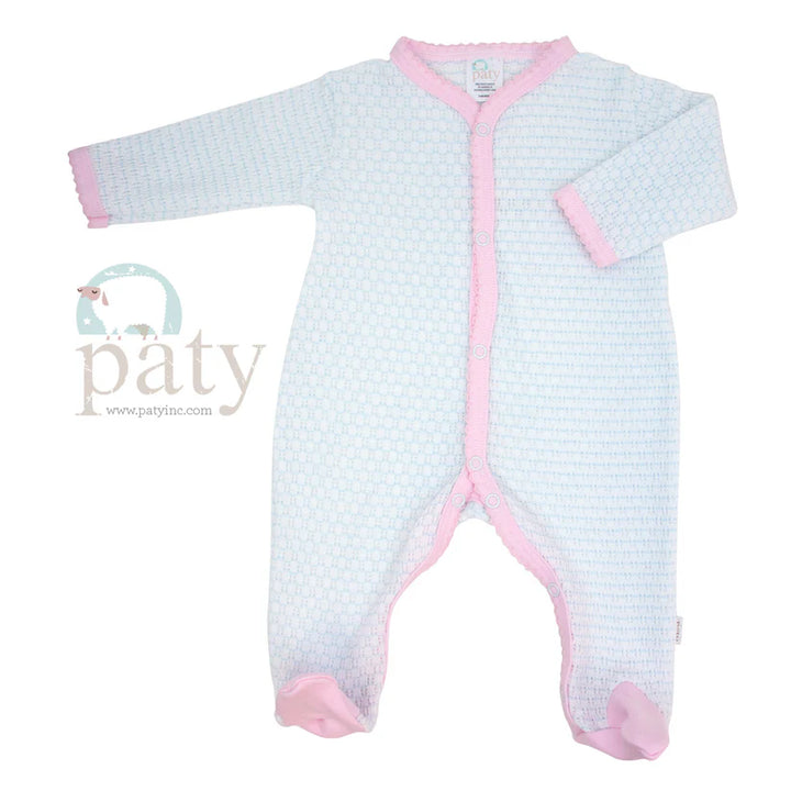 Solid, Pinstripe Long Sleeve Footie with Pima Trim by Paty - Pickering Boxwood