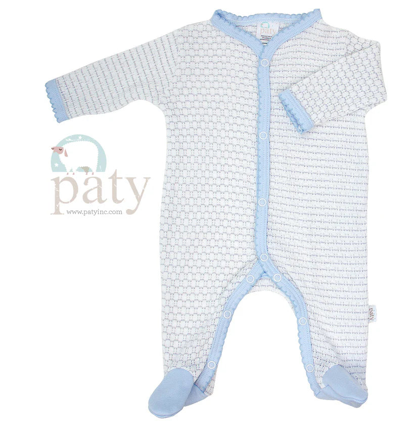 Solid, Pinstripe Long Sleeve Footie with Pima Trim by Paty - Pickering Boxwood