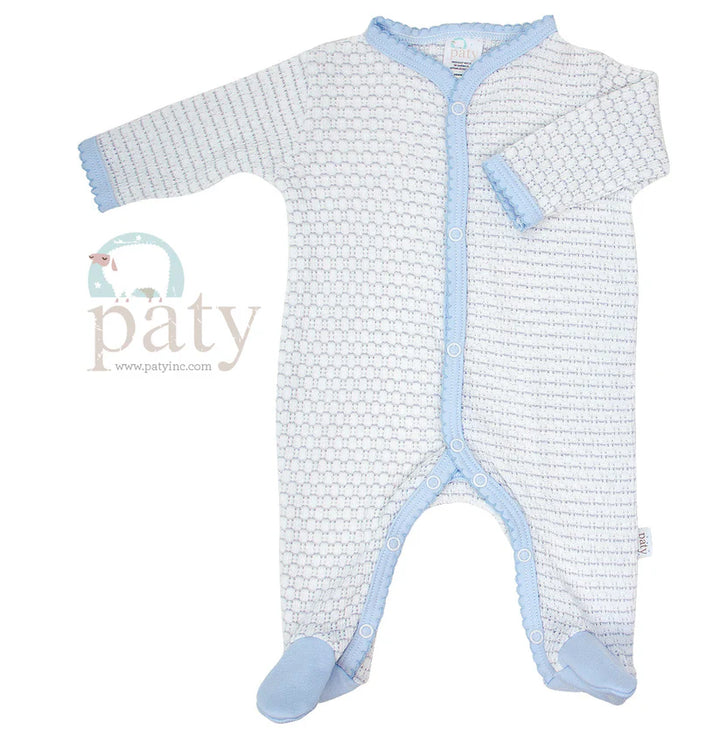 Solid, Pinstripe Long Sleeve Footie with Pima Trim by Paty - Pickering Boxwood