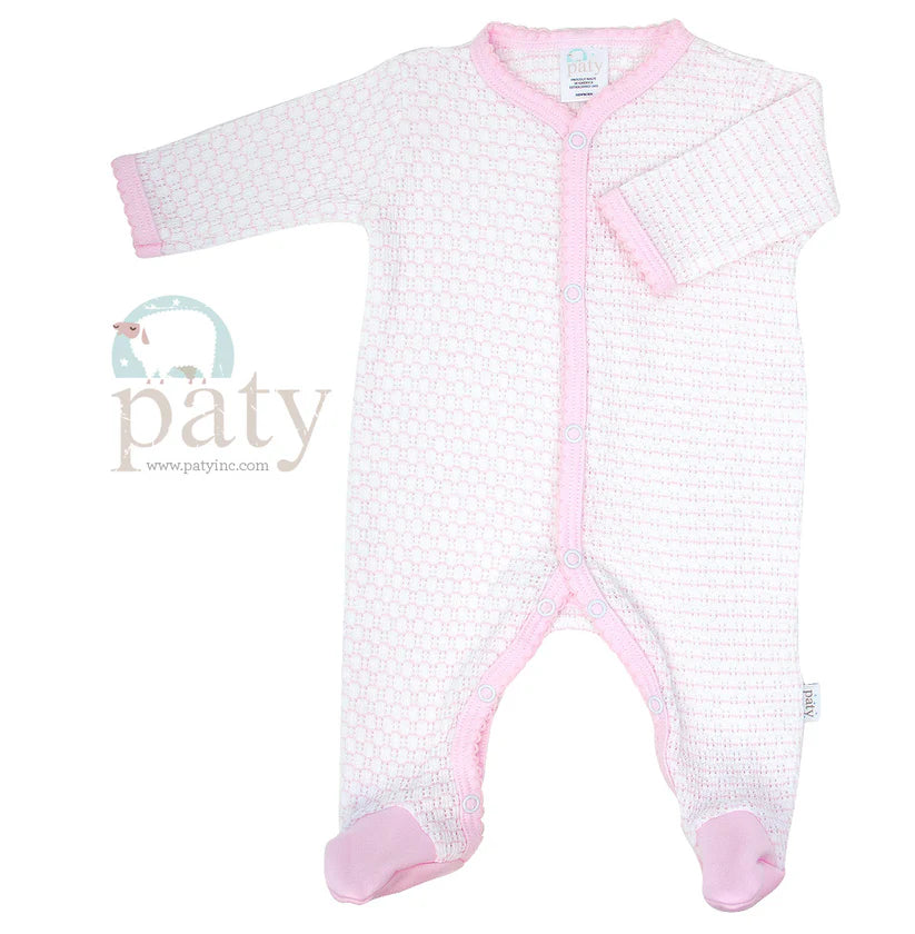 Solid, Pinstripe Long Sleeve Footie with Pima Trim by Paty - Pickering Boxwood