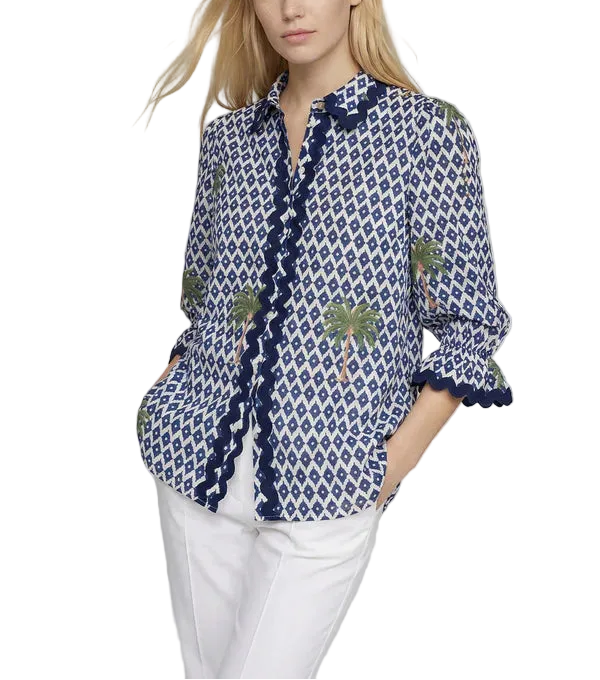 Palm Trees Ikat Shirt by Vilagallo - Pickering Boxwood