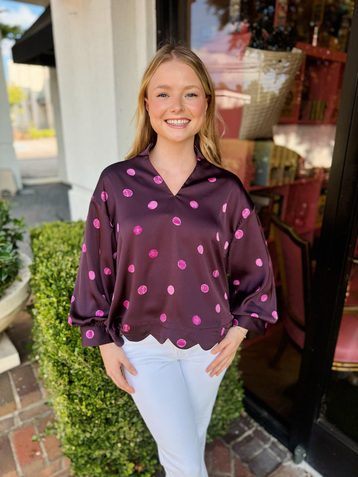 Lavina Dot Print Puff Sleeve Top