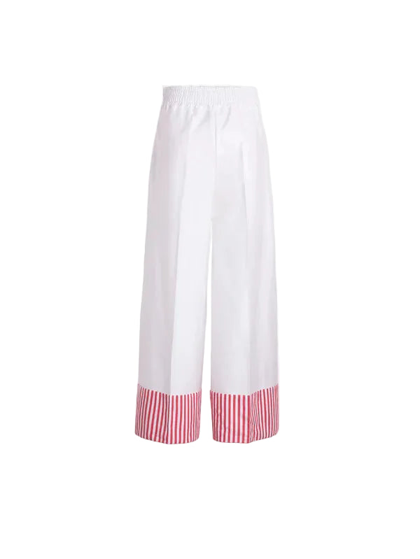 Elevate your everyday style with these crisp white trousers that mean business—until those playful striped cuffs peek out and steal the show. Perfect for mixing polished professionalism with a dash of personality, they&