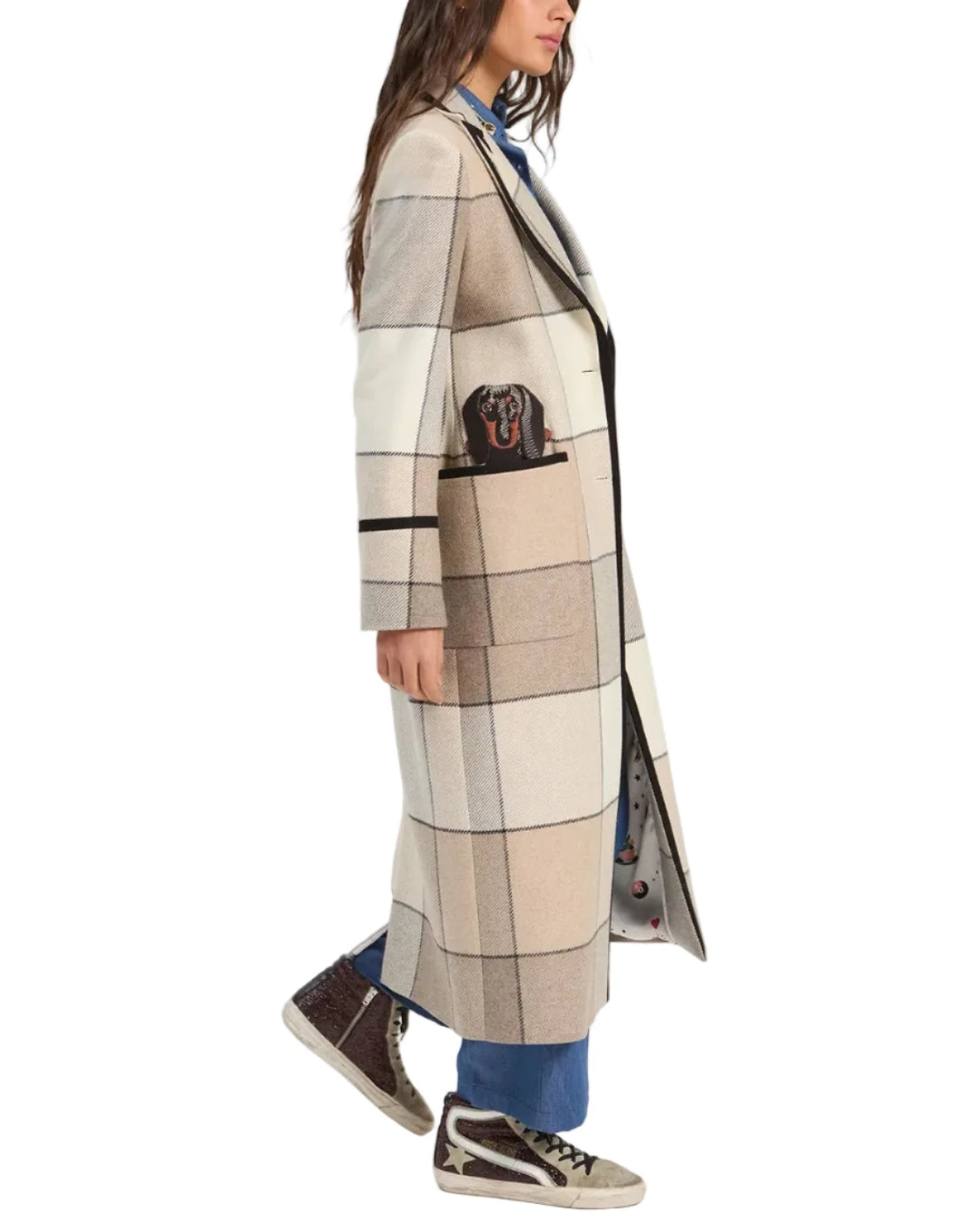 Ecru Plaid Coat by Vilagallo
