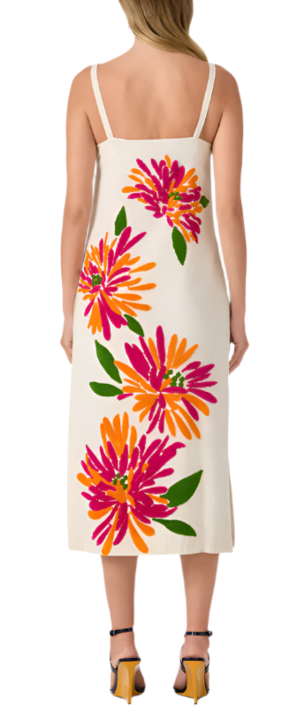 This charming floral embroidered dress is made of lightweight cotton voile and finished with moss stitch embellishment. The cami neckline and relaxed fit make this dress an effortless style for all your summer activities. It is finished with a side slit, adjustable straps, and side seam pockets.

Midi Length
Cami Neckline
Sleeveless
Adjustable Spaghetti Straps
Side Seam Pockets
Side Seam Invisible Zip With Hook And Eye Closure
Side Slit At Hem
Fully Lined