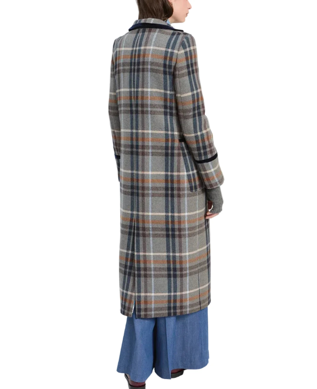 Blue/Camel Plaid Long Coat by Vilagallo