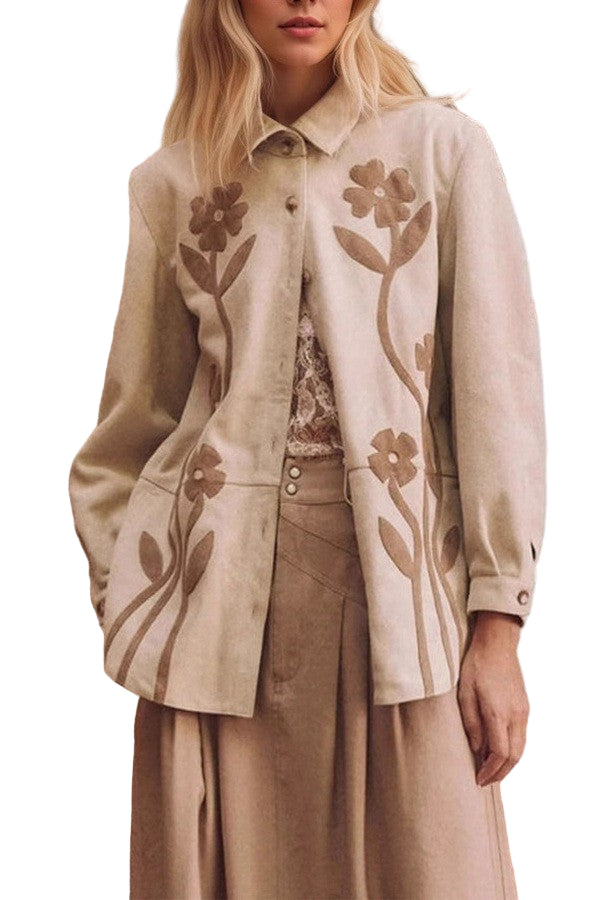 Floral Button-Down Suede Shirt
