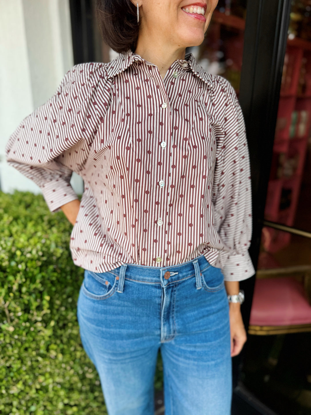 Ophelia Striped Dot Print Top