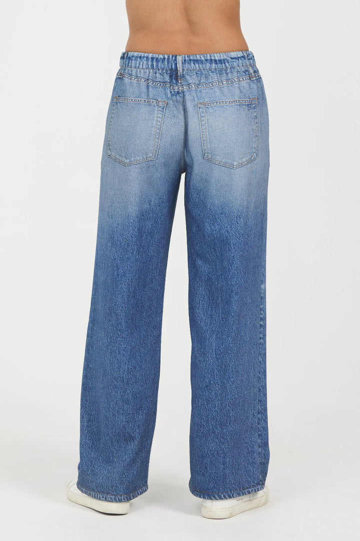 Callie Medium Denim Fleece Wide Leg Pant