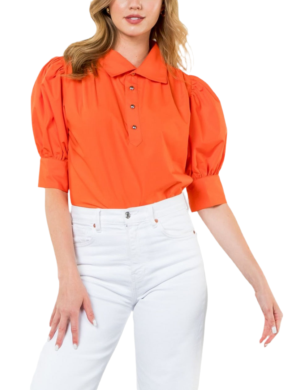 Orange Riley Short Sleeve Collared Top