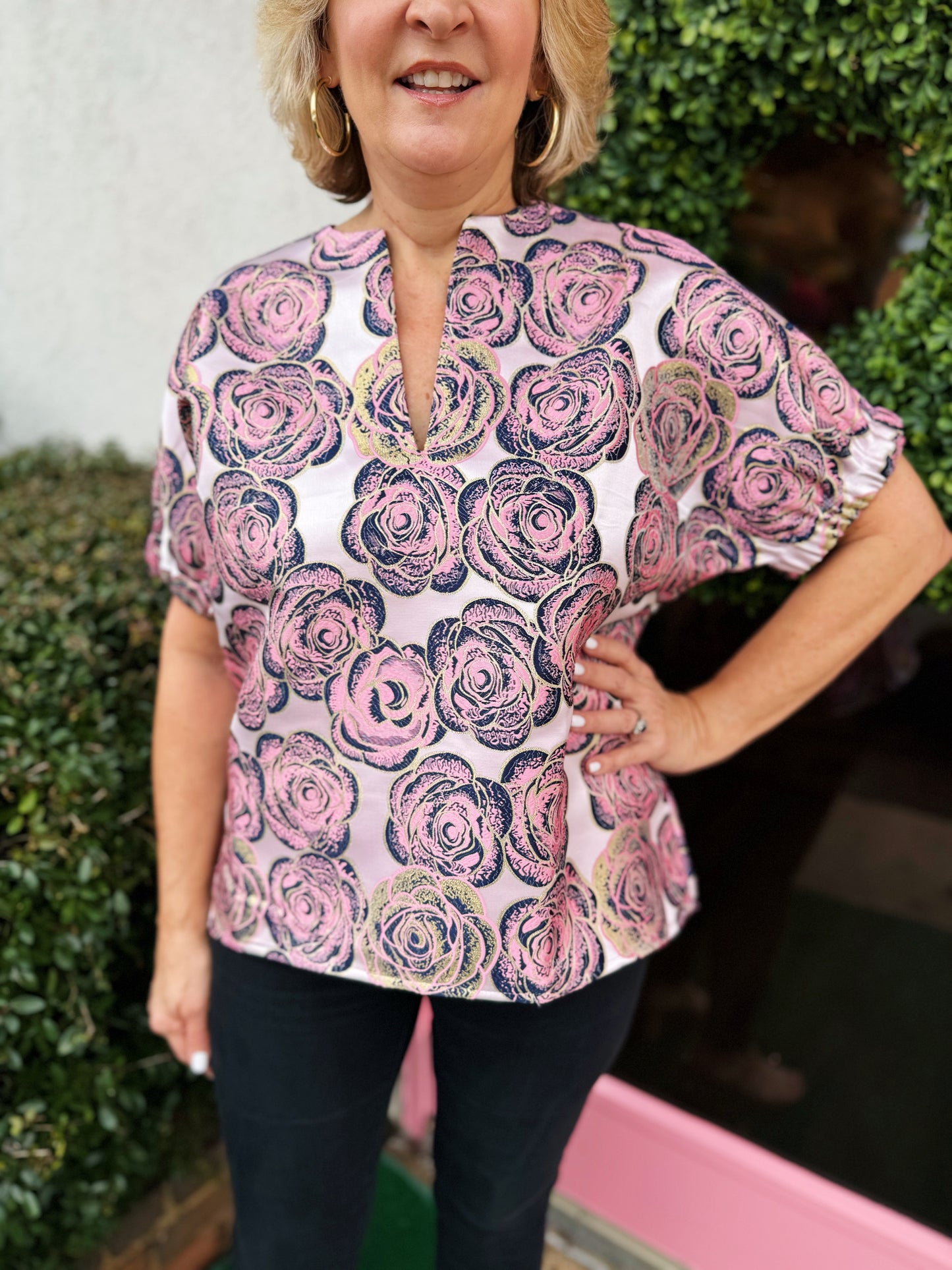 Betsy Jacquard Rose Top by Caryn Lawn
