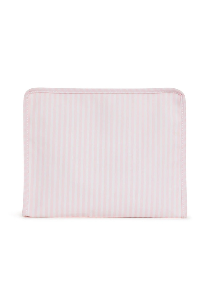 Pink striped pouch on a white background