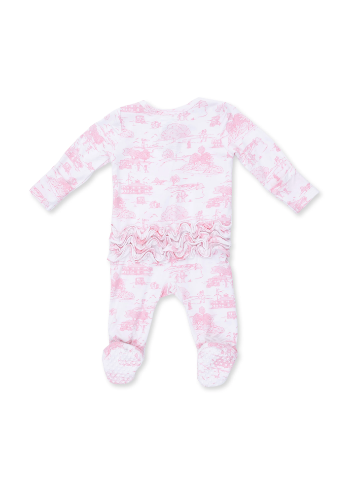 Pink Golf Toile 2 Way Ruffle Back Zipper Footie