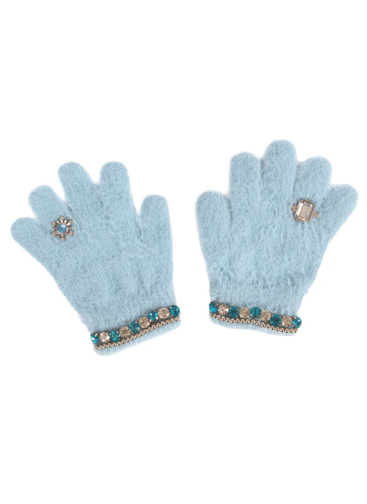 blue furry gloves