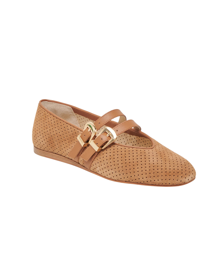 Baylee Pecan Perforated Suede Ballet Flats