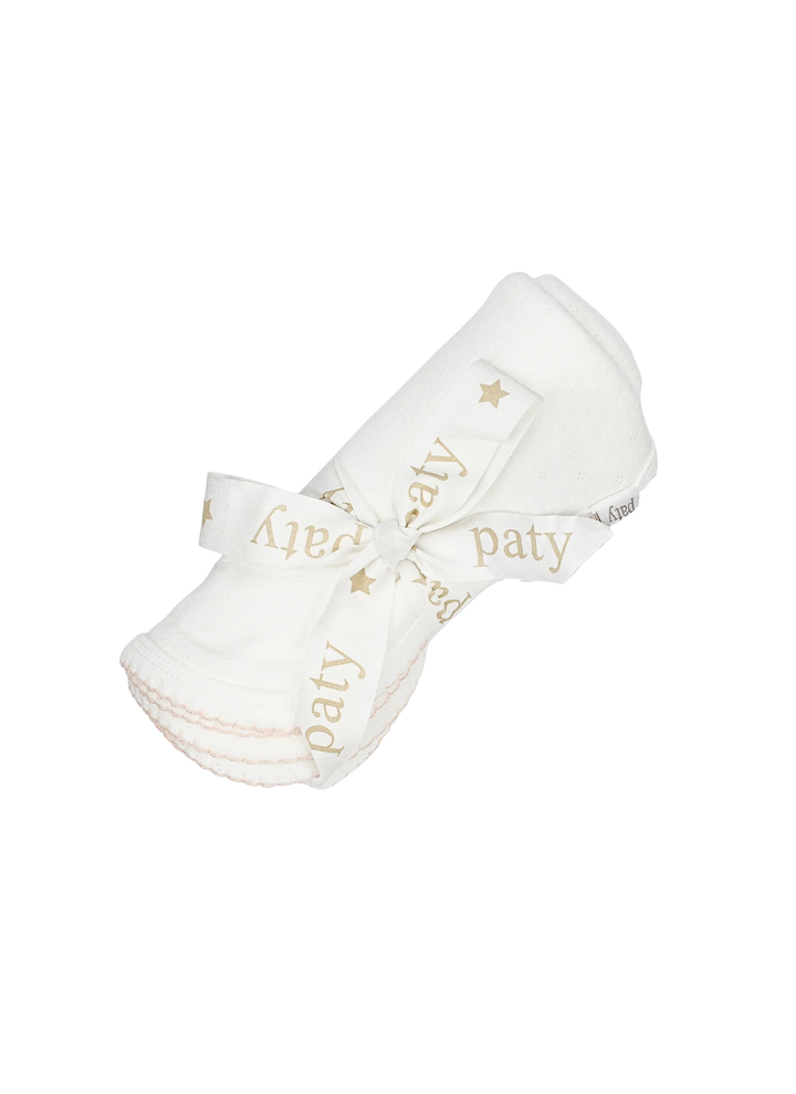 Wrap baby in soft simplicity with this pointelle knit blanket, thoughtfully crafted from breathable 100% organic cotton for everyday comfort. The delicate pointelle texture offers a classic, lightweight feel while remaining cozy and versatile for nursery use, stroller rides, tummy time, or quiet cuddles. Designed with a clean, timeless finish, this essential blanket makes a beautiful gift and a practical staple for baby’s earliest days.&amp;nbsp;