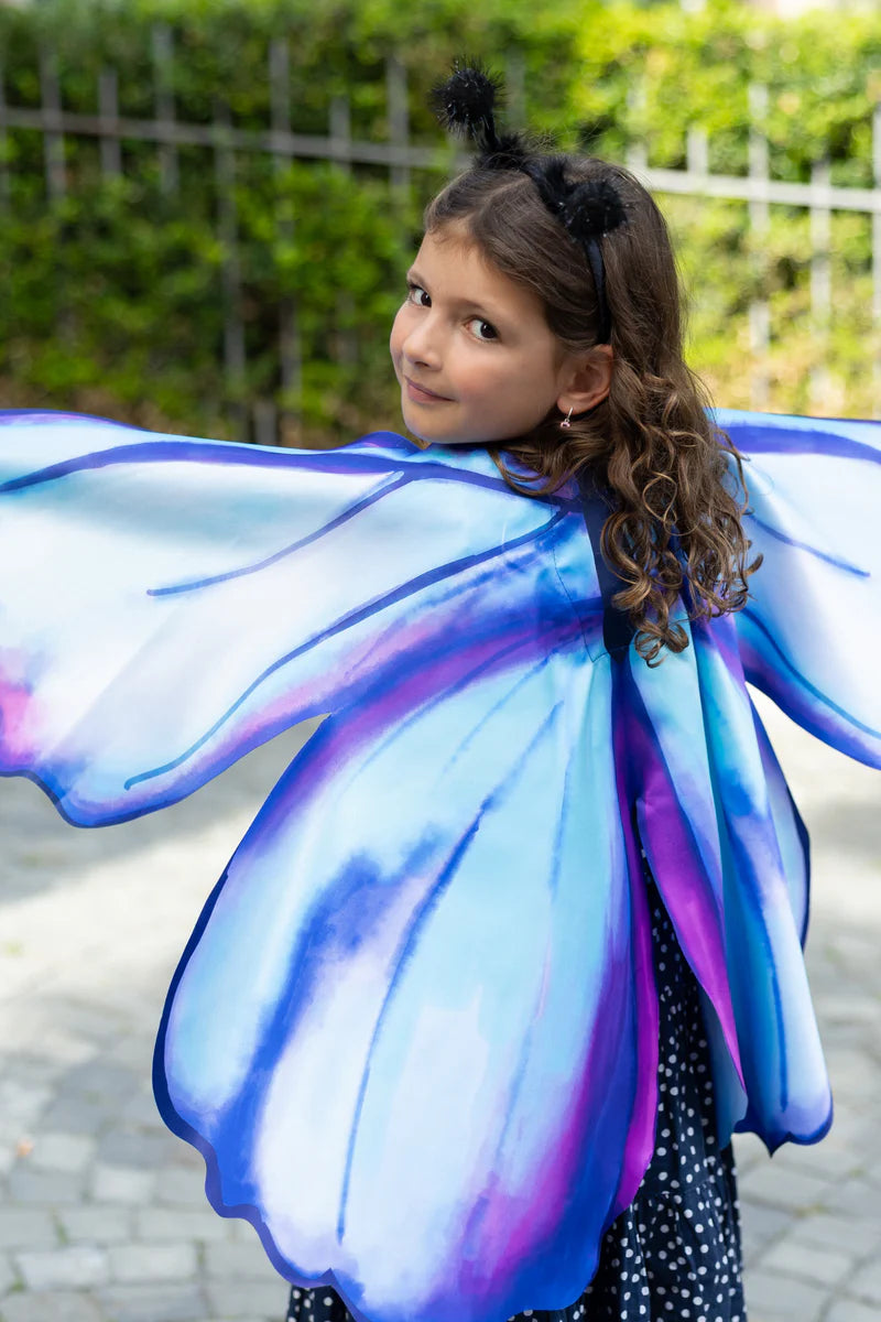 Let your child transform into a magical creature with the Mythical Butterfly Soft Wings Set! These large, laser-cut wings are beautifully handpainted in vibrant shades of blue &amp; purple, creating a mesmerizing, mythical butterfly look that will spark endless imagination.

Crafted from soft, lightweight materials, these wings are comfortable to wear and perfect for twirling, dancing, and fluttering around. The set also includes an adorable butterfly headband to complete the enchanting ensemble.

Ideal for dre