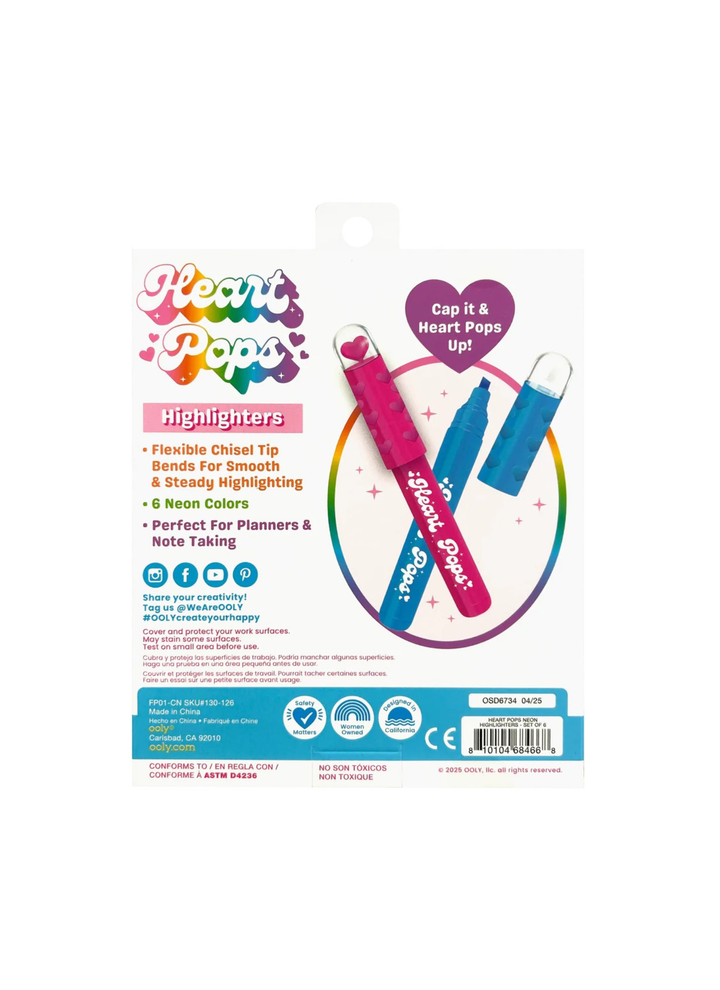Heart Pops Neon Highlighters - Set of 6